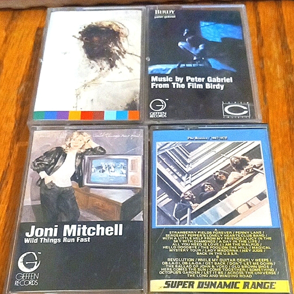 Beatles,Joni Mitchell And Peter Gabriel Cassettes Vintage